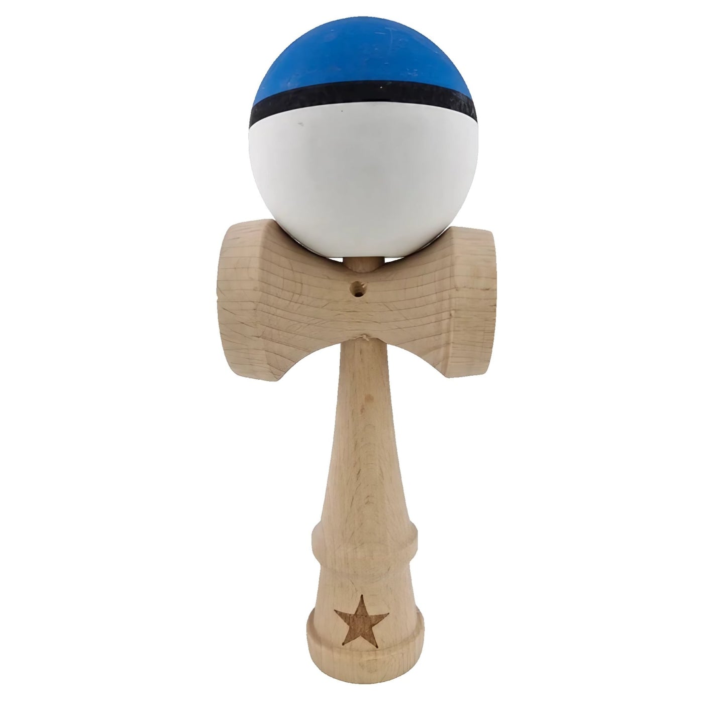 Kendama X Originala, Profesionala, Klevo, din Lemn, 18 cm, Rubber Grip, Albastru/Alb