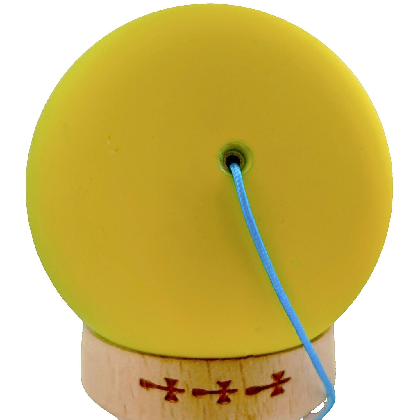 Kendama X Originala, Profesionala, Klevo, Big Cups V2, Rubber Grip cu Cupe Mari, Rulment Metalic cu Ata 55 cm, Gradient Galben/Albastru