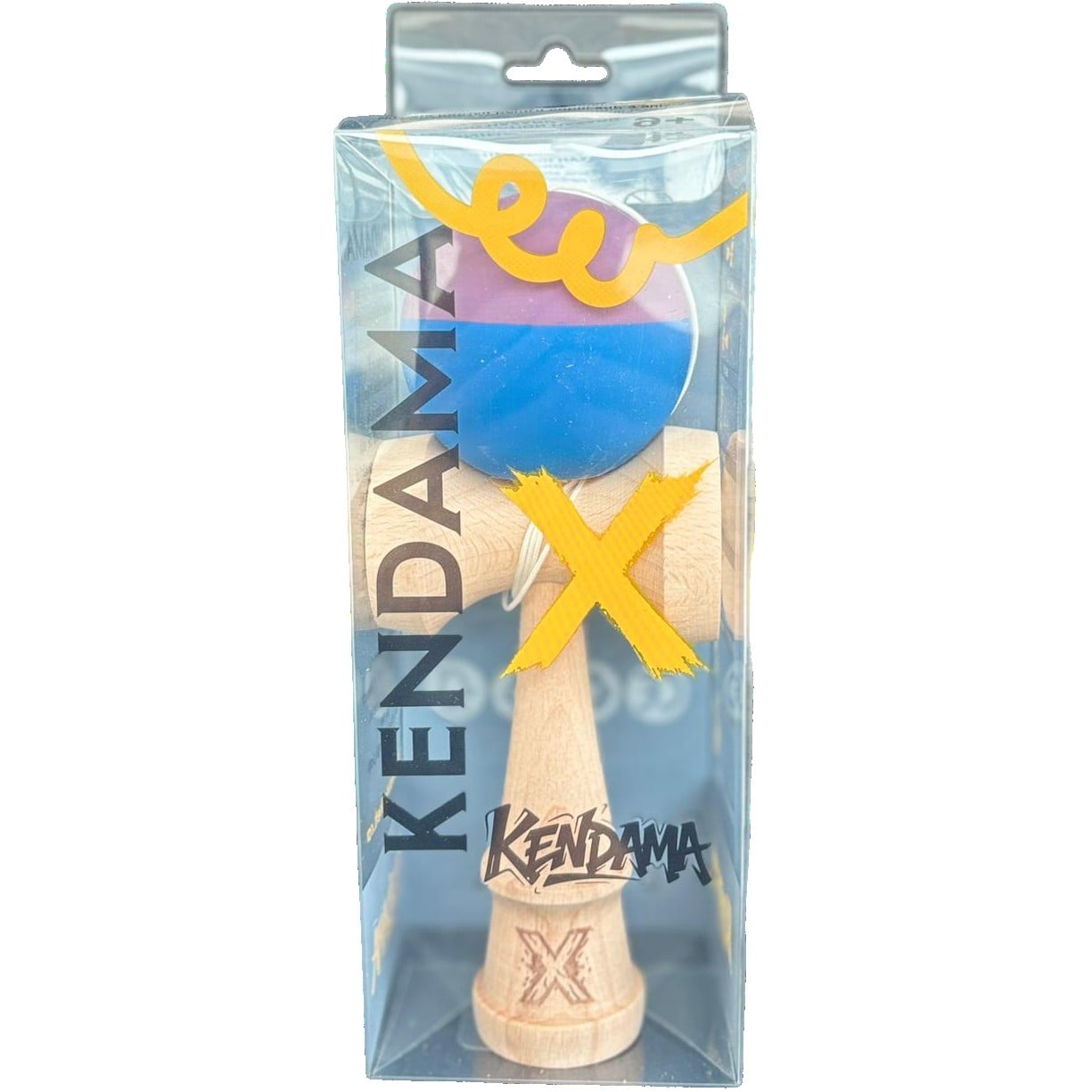 Kendama X Originala, Profesionala, Klevo, din Lemn, Rubber Grip, 18 cm, Albastru/Mov