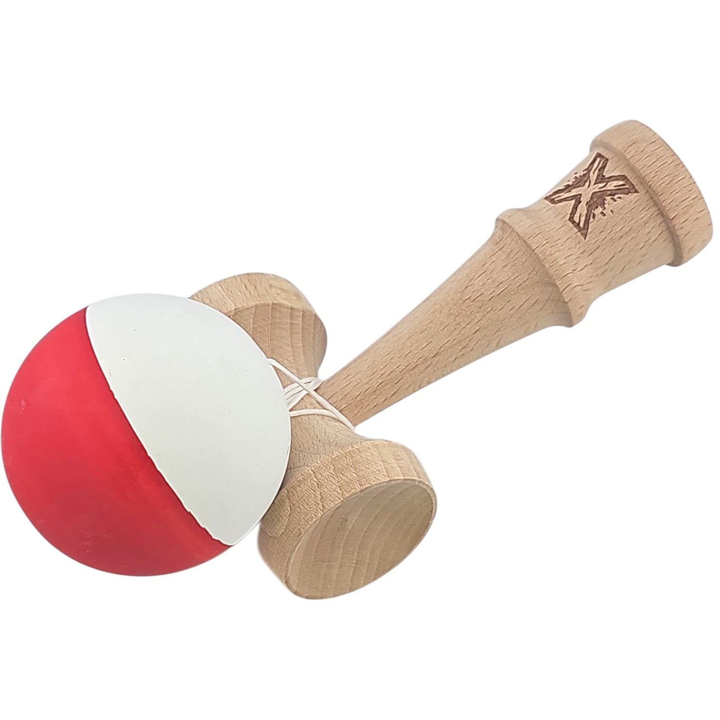 Kendama X Originala, Profesionala, Klevo, din Lemn, Rubber Grip, 18 cm, Alb/Rosu