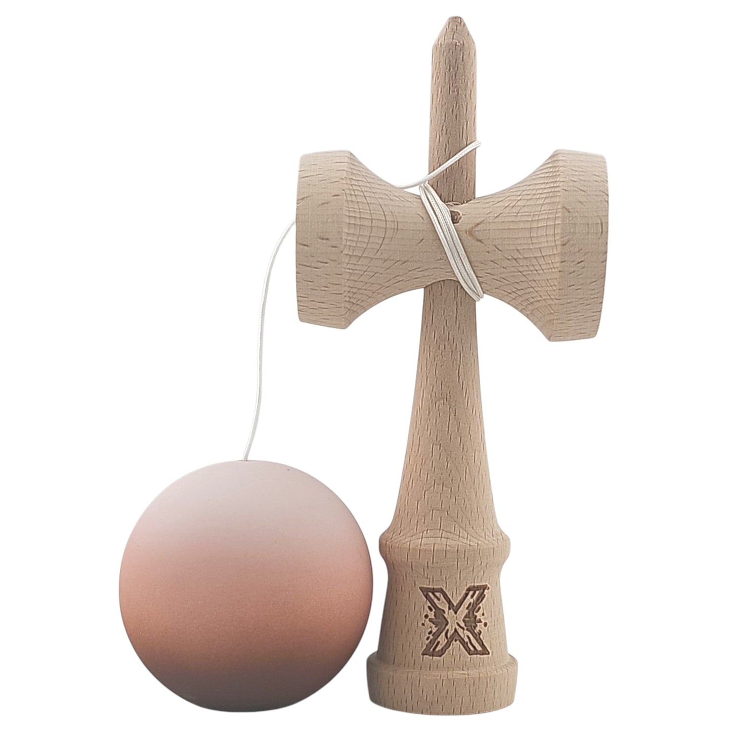 Kendama X Originala, Profesionala, Klevo, din Lemn, Rubber Grip, 18 cm, Maro/Bej/Roz