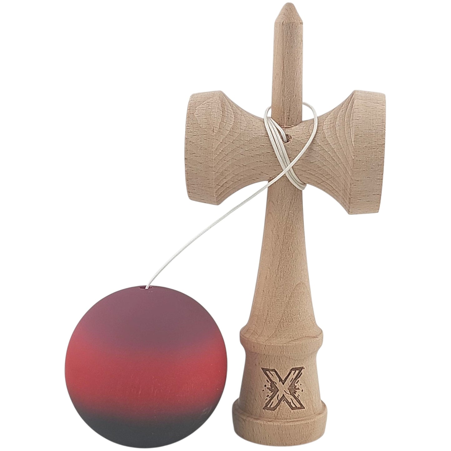 Kendama X Originala, Profesionala, Klevo, din Lemn, Rubber Grip, 18 cm, Mov/Rosu/Negru