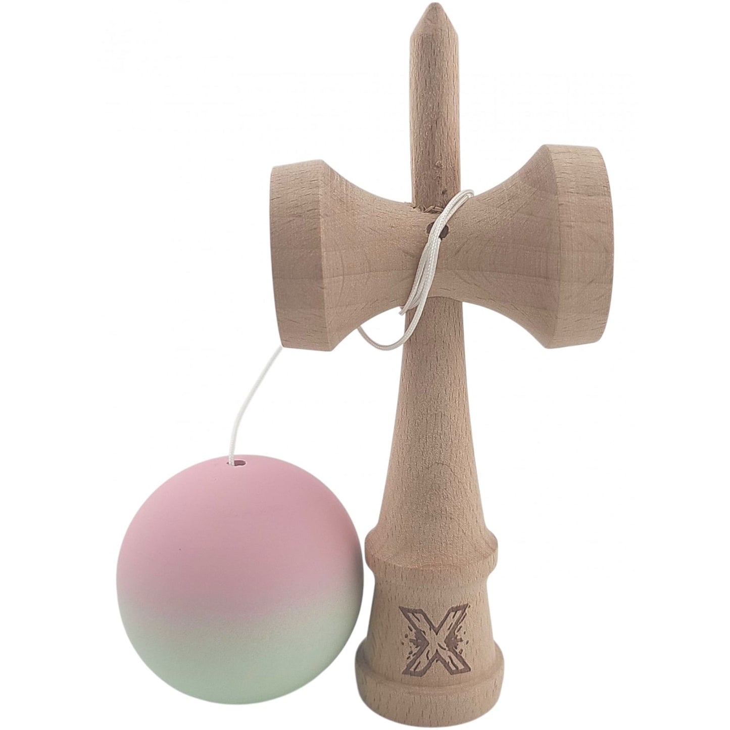 Kendama X Originala, Profesionala, Klevo, din Lemn, Rubber Grip, 18 cm, Roz/Verde