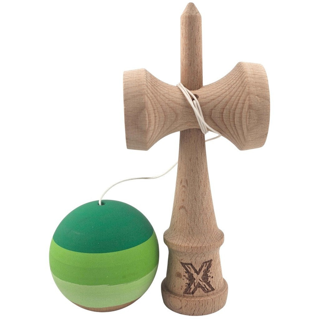 Kendama X Originala, Profesionala, Klevo, din Lemn, Rubber Grip, 18 cm, Verde in 3 Culori