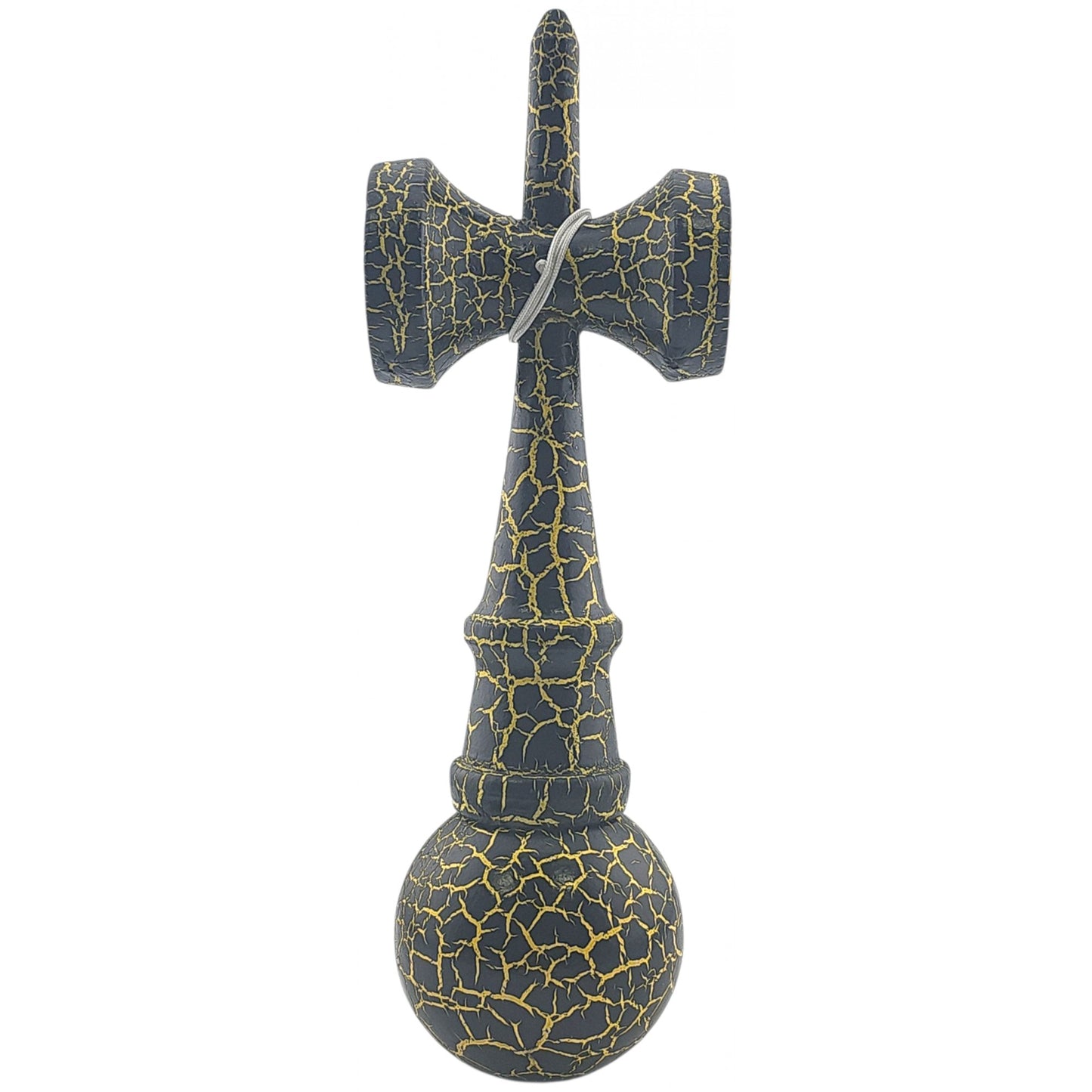 Kendama X Originala, Profesionala, Klevo, Kendama Cracked, din Lemn – 18 cm, Crack Negru/Galben