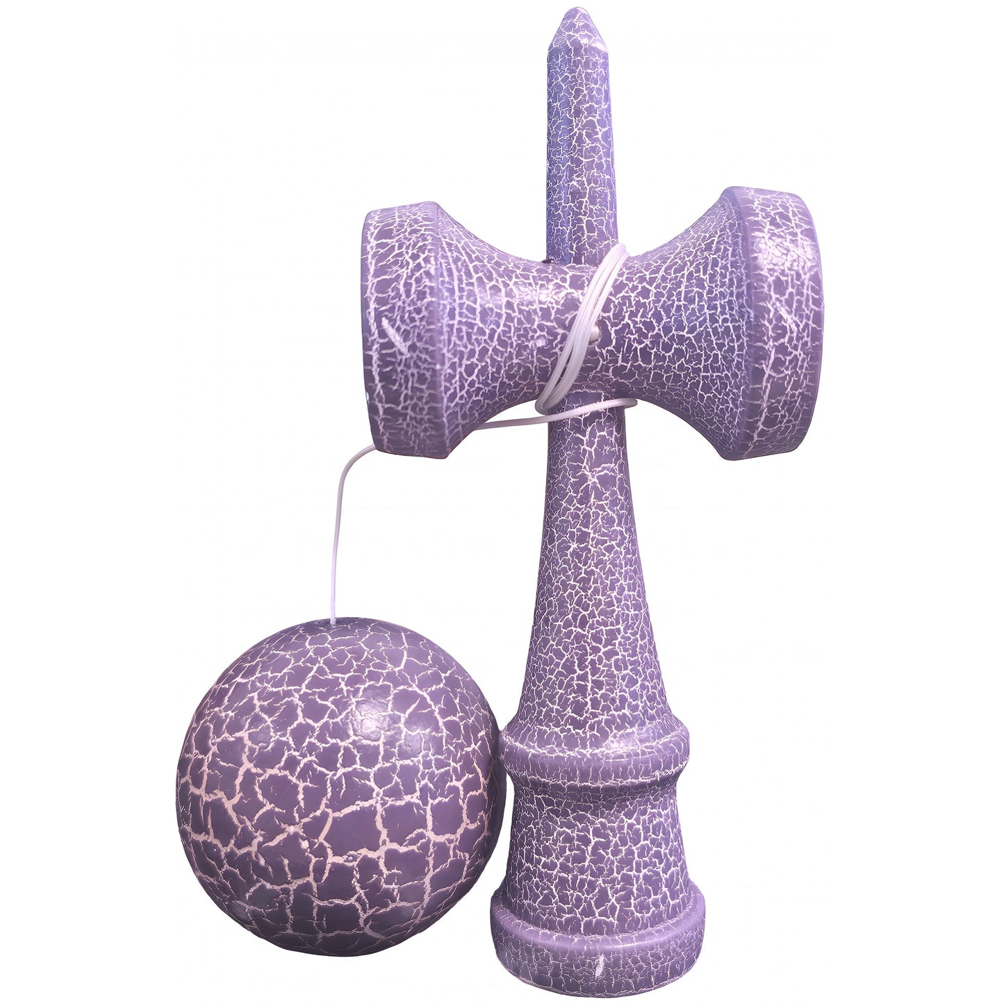 Kendama X Originala, Profesionala, Klevo, Kendama Cracked, din Lemn – 18 cm, Lila/Alb