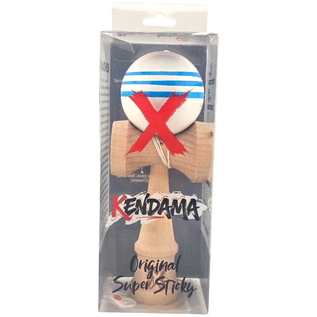 Kendama X Originala, Profesionala, Klevo, Original Super Sticky, din Lemn, 18 cm, Dark Alb/Albastru