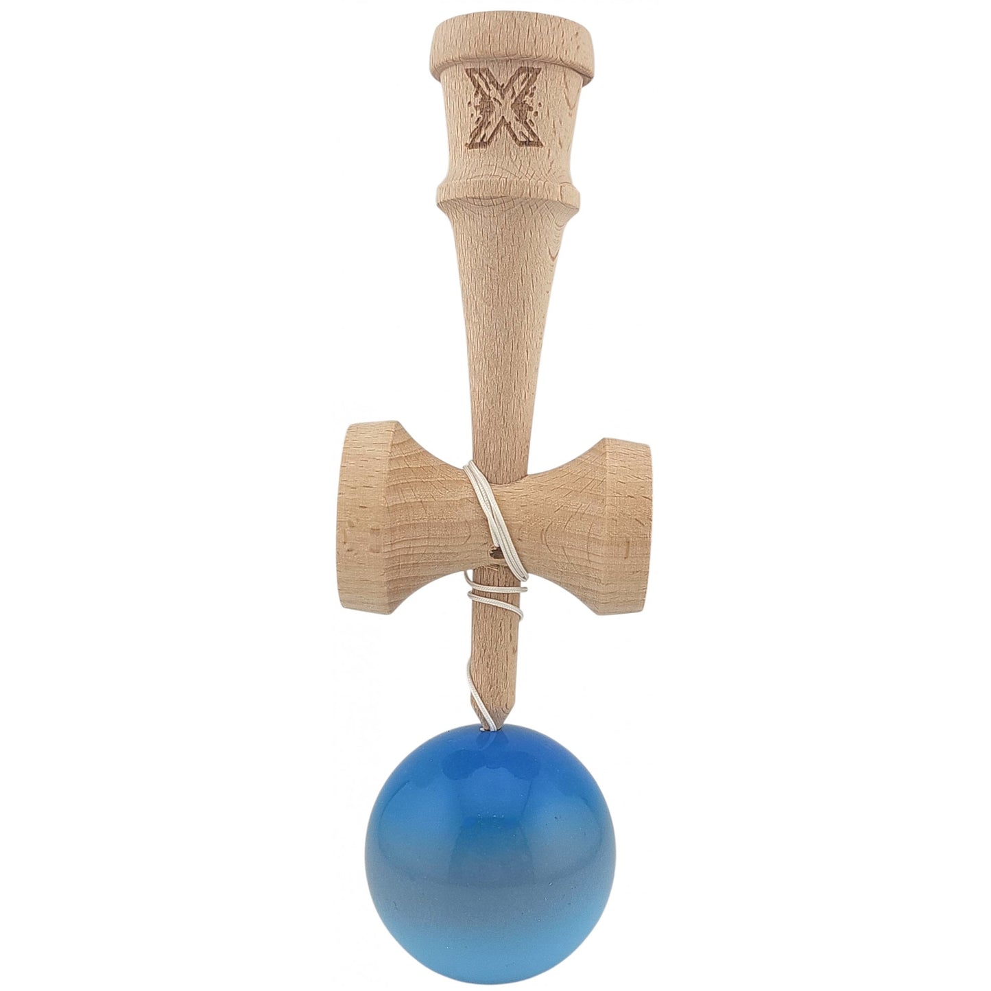 Kendama X Originala, Profesionala, Klevo, Super Sticky din Lemn, 18 cm, Gradient Albastru/Gri/Bleu