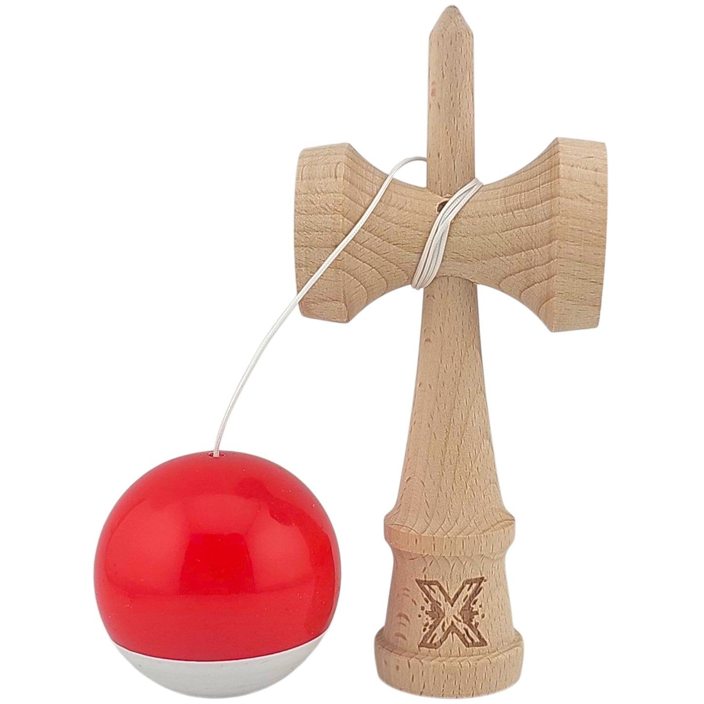 Kendama X Originala, Profesionala, Klevo, Super Sticky, din Lemn, 18 cm, Rosu/Alb