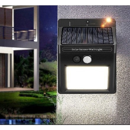 Lampa cu incarcare solara si senzor de miscare pentru exterior, 64 LED cu distanta de inductie, montaj pe perete, fara cabluri, Klevo