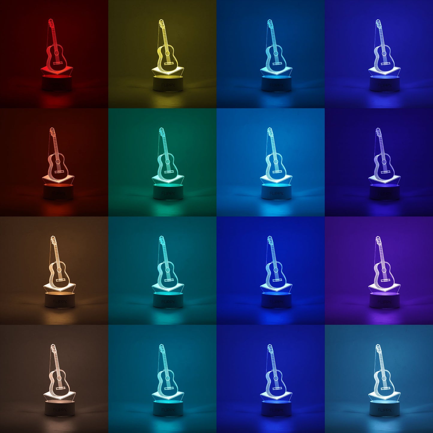 Lampa LED decorativa, Klevo, 3D, Chitara, din material acril si lumina multicolora, alb