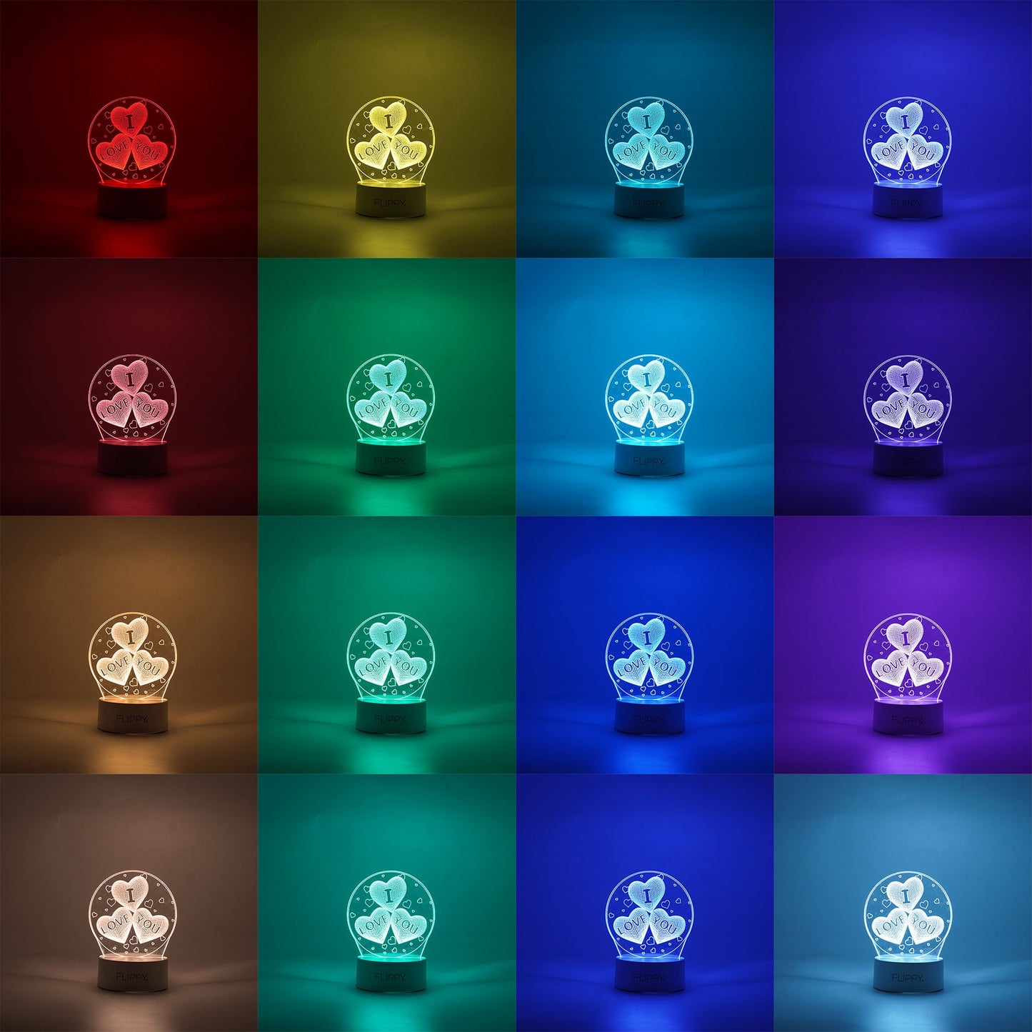 Lampa LED decorativa, Klevo, 3D, cu text "I love you", doua moduri de alimentare USB si baterii, 20 cm inaltime, din material acril si lumina multicolora, alb