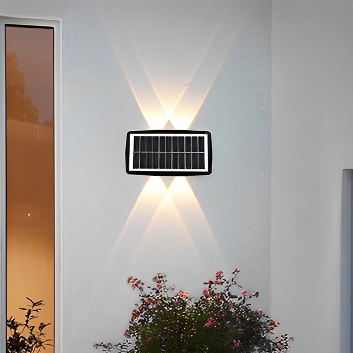 Lampa solara LED bidirectionala dreptunghiulara pentru perete Klevo, 20.5x10 cm, 6 LED-uri, 5.5V, ABS, 500mAh, rezistent la apa IP65, alb rece