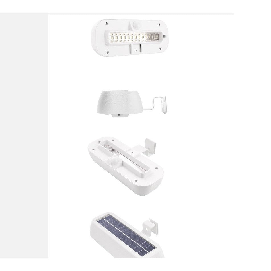 Lampa solara LED dreptunghiulara pentru perete Klevo, 18 x 7 cm, senzor miscare, 6V, ABS, 2200mAh, rezistent la apa, culoare lumina alb rece, alb