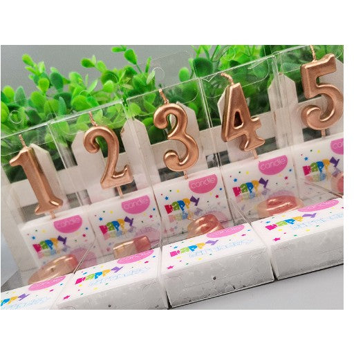 Lumanare de Tort, Klevo, Model Cifra 3, Party, 4.5 x 2.5 cm, din Parafina, Rose Gold