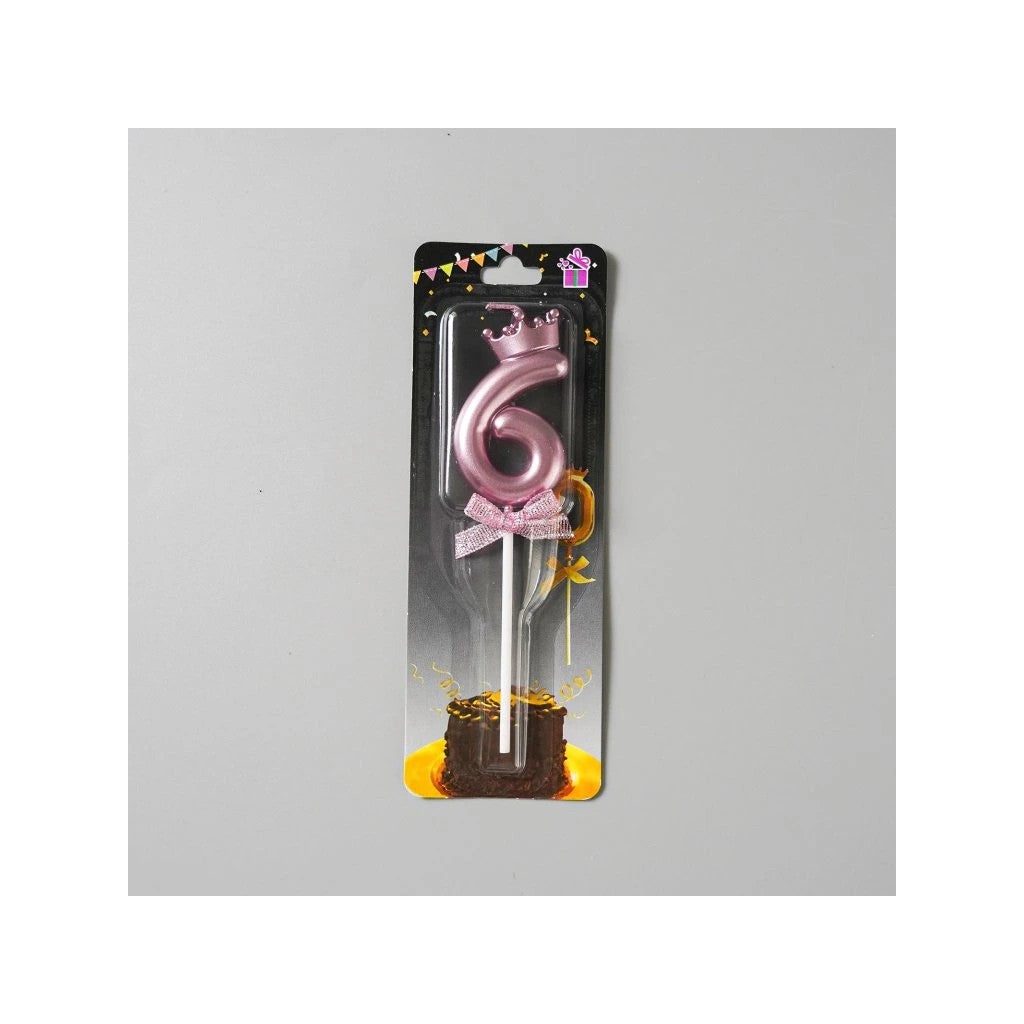 Lumanare Cifra 6, Klevo, Model Coroana cu Fundita, Pentru Tort, 6 x 2.5 cm Mov