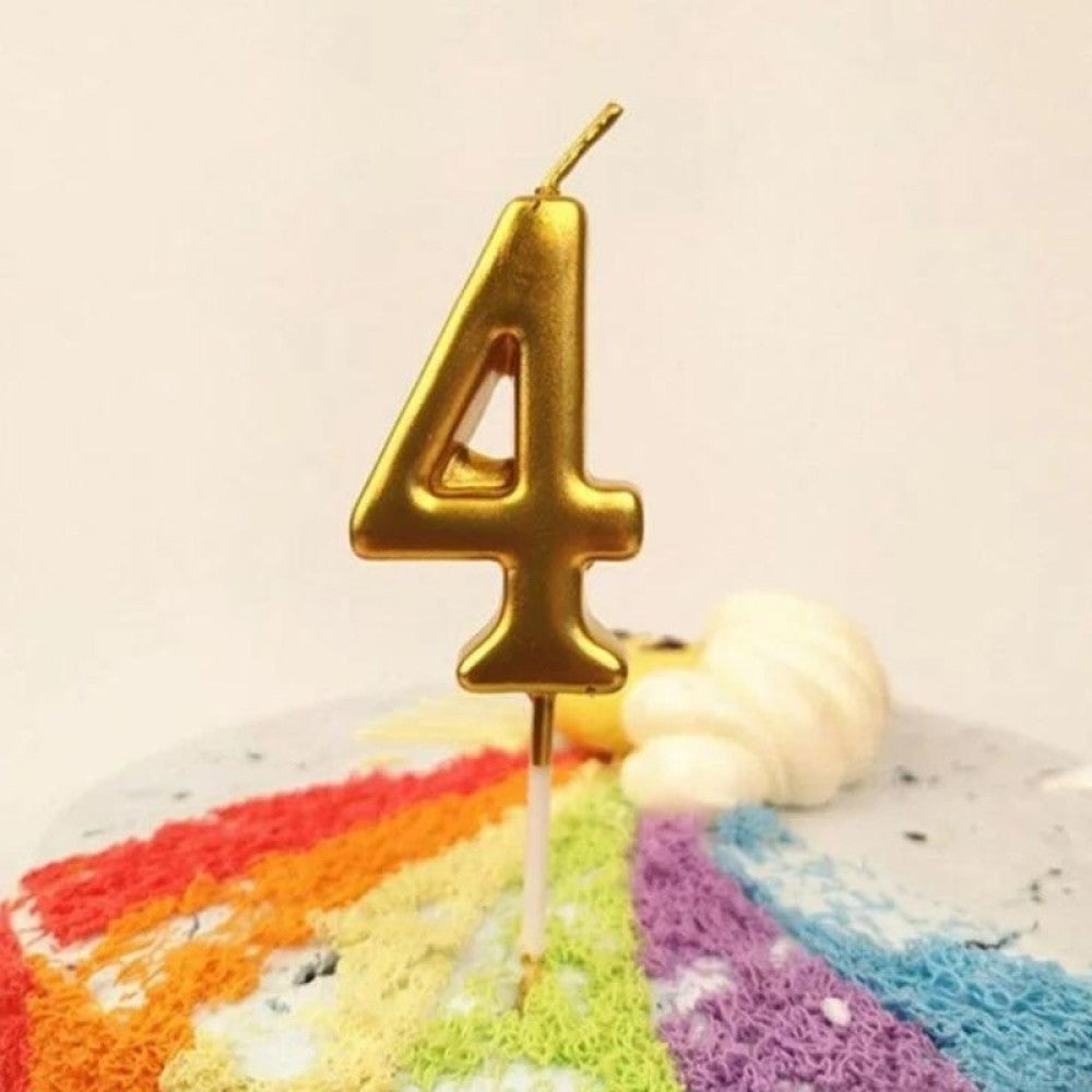 Lumanare de Tort, Klevo, Model Cifra 4, Party, 4.5 x 2.5 cm, din Parafina, Auriu
