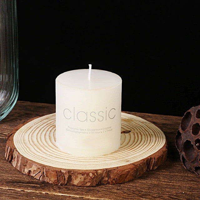 Lumanare Decorativa, Klevo, din Parafina, Cilindrica, Fara Fum si Fara Parfum, 7 x 7 cm, 260 g, Ardere 36h, Ivory Alb