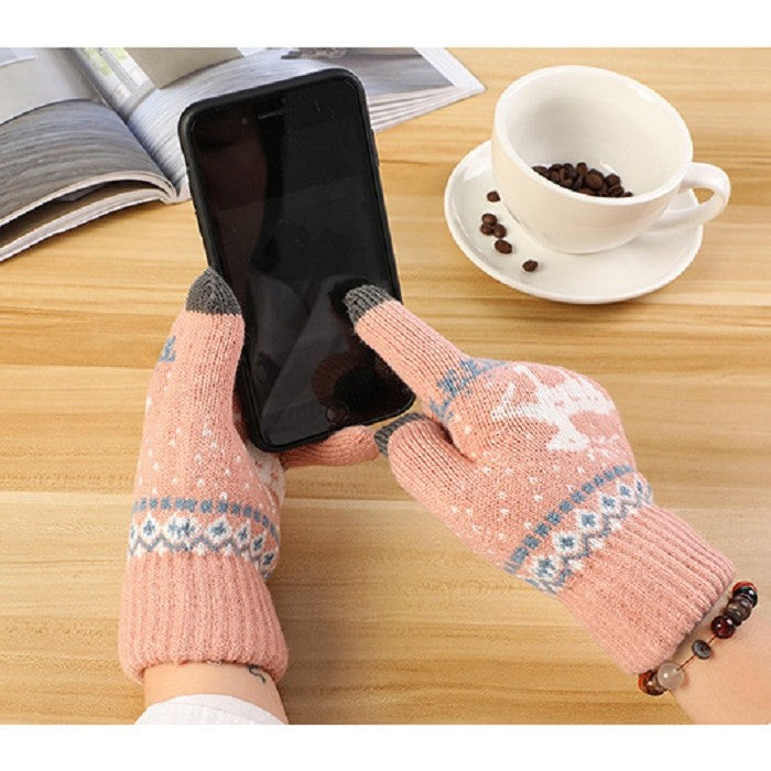 Manusi de Dama, Klevo, Model Ren, Functie Touchscreen (ecran tactil), Material Acril Tricotat, Manseta Elastica, Interior Catifelat, Marime Universala, Roz