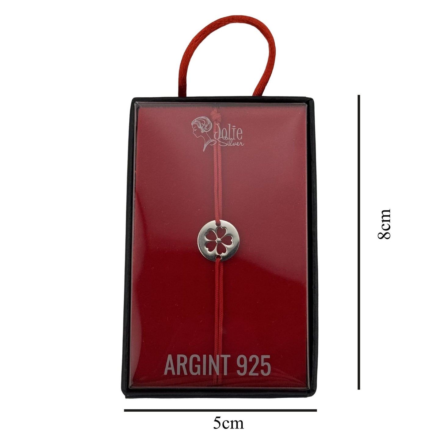 Martisor Bratara, Jolie, Argint 925, Model Trifoi Decupat, Snur Rosu Reglabil, Fara Pietre, Argintiu