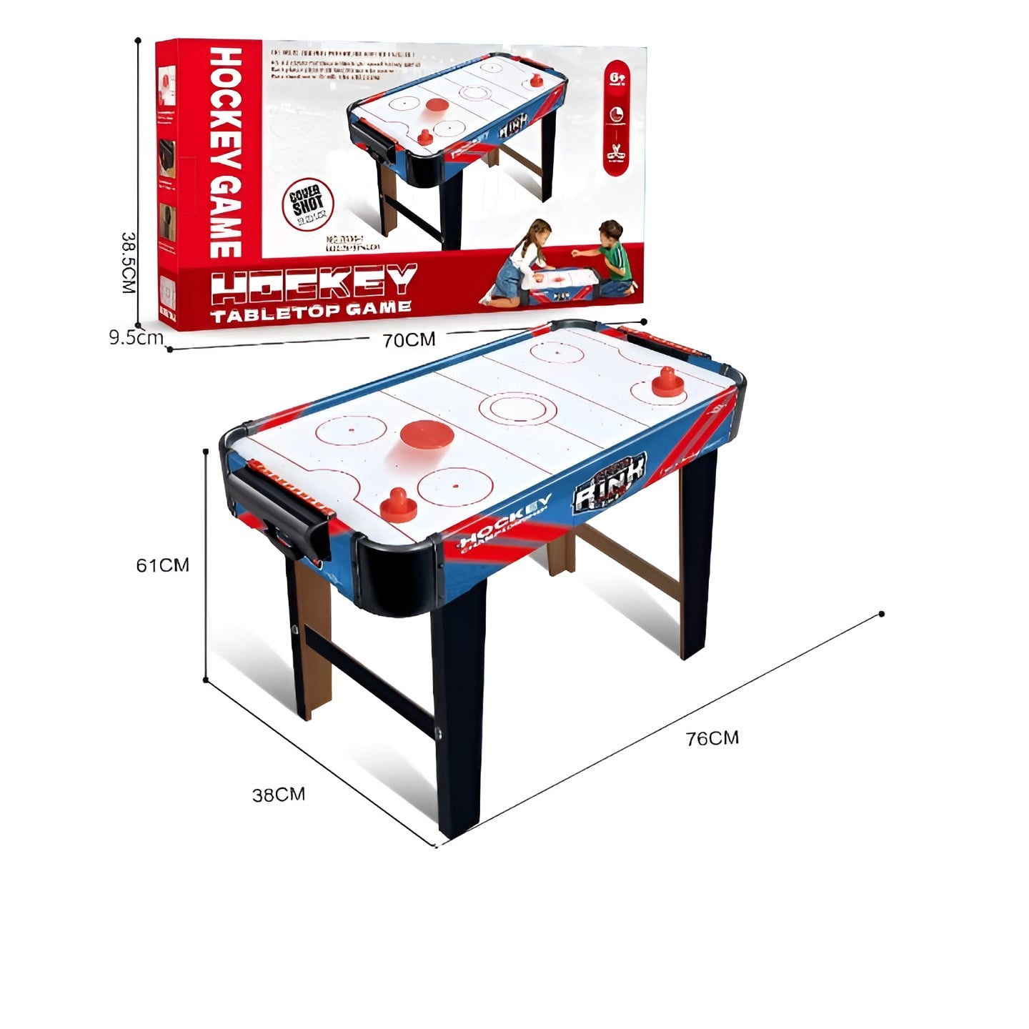 Masa Air Hockey Graffiti cu Picioare Lungi, Klevo, PVC, 2 Pucuri, Tabela Scor, 2 Impingatoare, 76x38x61 cm, Albastru