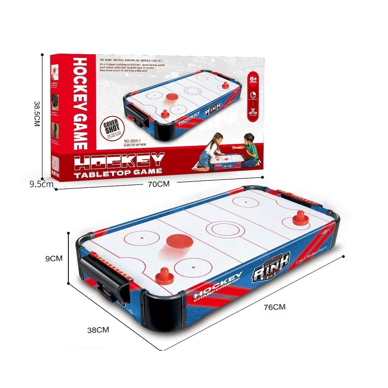 Masa Air Hockey Graffiti fara Picioare, Klevo, PVC, 2 Pucuri, Tabela Scor, 2 Impingatoare, 76x38x9 cm, Albastru