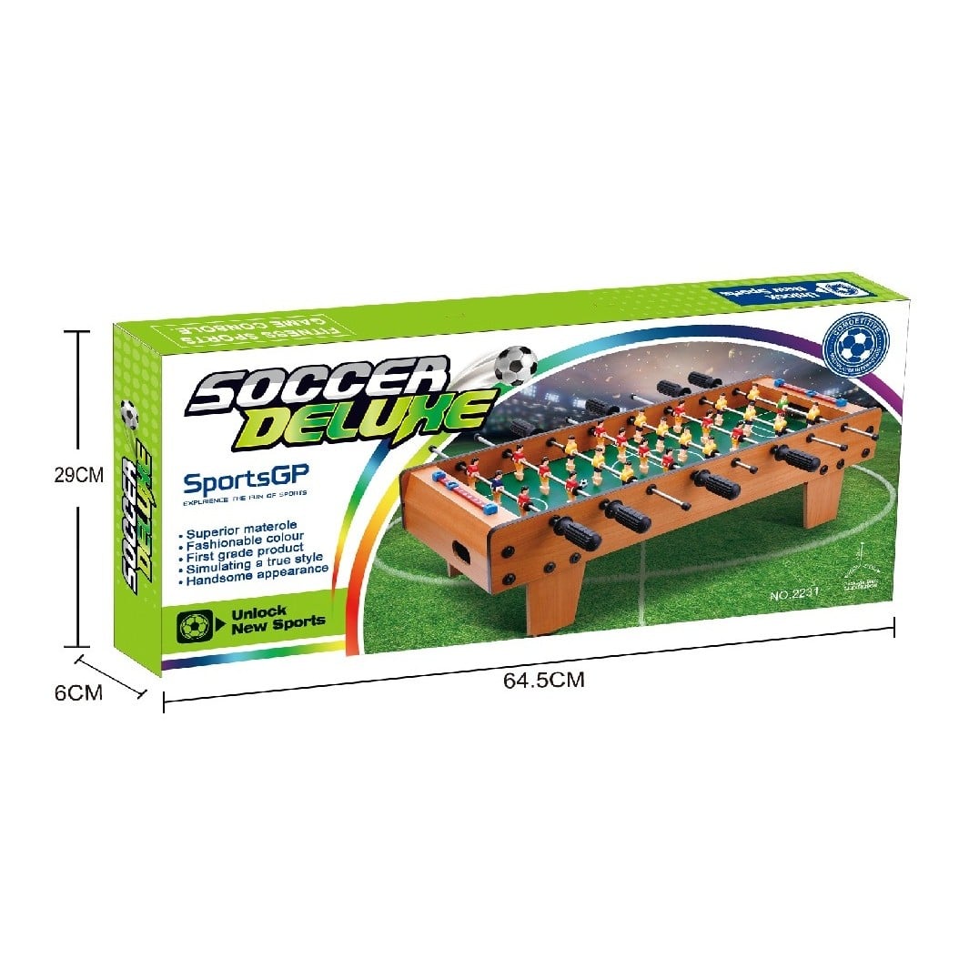 Masa de Fotbal cu Teren, Klevo, cu Picioare Scurte, 8 Manere, Tablou de Scor, 64 x 20 x 47 cm, din Lemn/Otel/ABS, Maro
