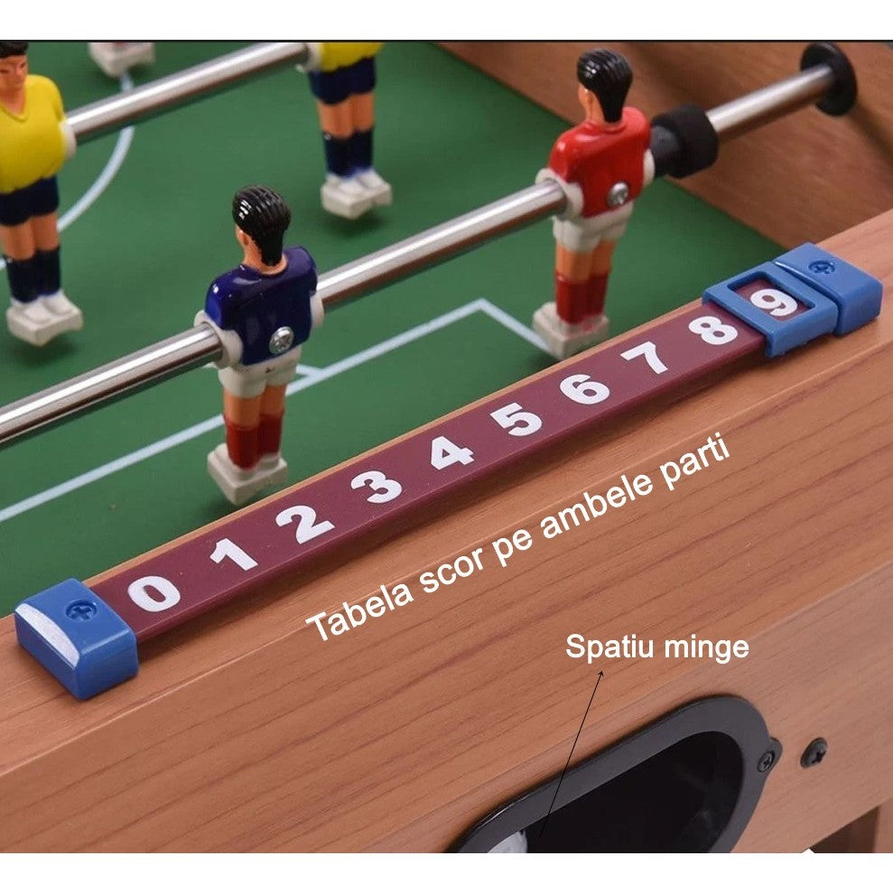 Masa de Fotbal cu Teren si 18 Jucatori Klevo, 6 Manere, cu Tablou pentru Scor, din Metal, Lemn si ABS, 69 x 36.5 x 23 cm, cu Picioruse, pentru copii/adulti