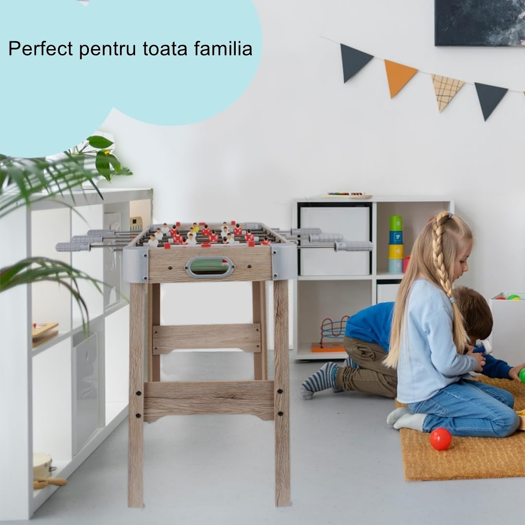 Masa de Fotbal cu Teren si 18 Jucatori Klevo, 6 Manere, cu Tablou pentru Scor, din Metal, Lemn si ABS, 70 x 36 x 64 cm, cu Picioare, pentru copii/adulti, Gri