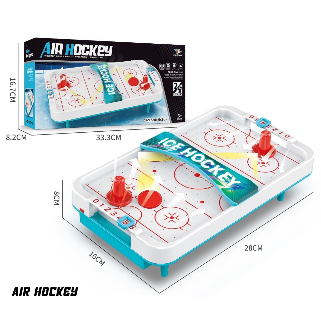 Masa Ice Hockey, Klevo, cu Tabela de Scor, 2 Pucuri, din ABS, pentru Adulti/Copii +5 Ani, 28 x 8 x 16 cm, Alb/Albastru