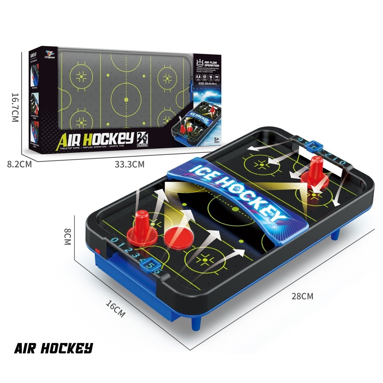 Masa Ice Hockey, Klevo, cu Tabela de Scor, 2 Pucuri, din ABS, pentru Adulti/Copii +5 Ani, 28 x 8 x 16 cm, Negru