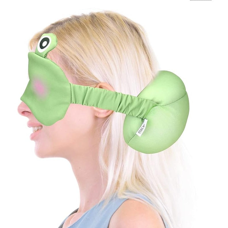 Masca de dormit, Klevo, 2 in 1, cu Tetiera, din Particule de Spuma si Bumbac, Model Broasca ,Verde