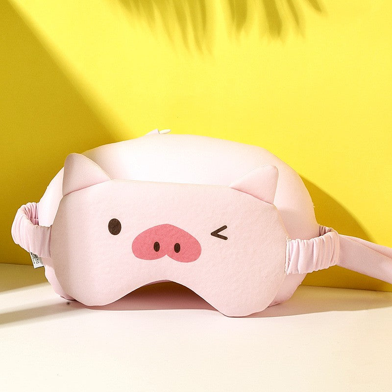 Masca de dormit, Klevo, 2 in 1, cu Tetiera, din Particule de Spuma si Bumbac, Model Porc, Roz