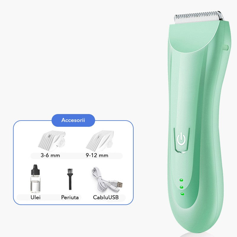 Masina De Tuns Bebelusi si Copii, Klevo, Lame Cermice si Inox, Fara Fir, Functie Anti Taiere, Silentios, 50 W, Rezistent la Apa, 2 Accesorii, Incarcator USB, Verde deschis