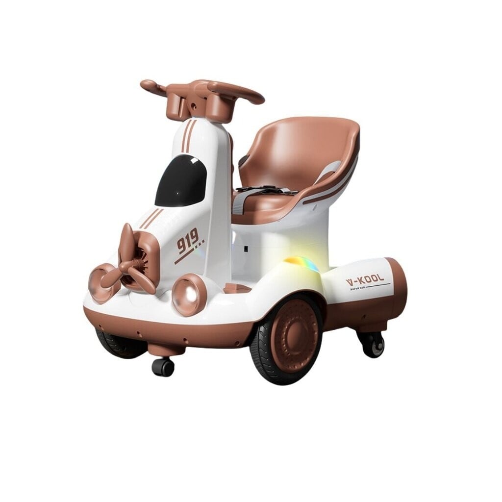 Masinuta Electrica, Klevo, pe 4 Roti, cu Telecomanda, Lumini Led si Muzica, +2 ani, Inaltime Reglabila, Maro