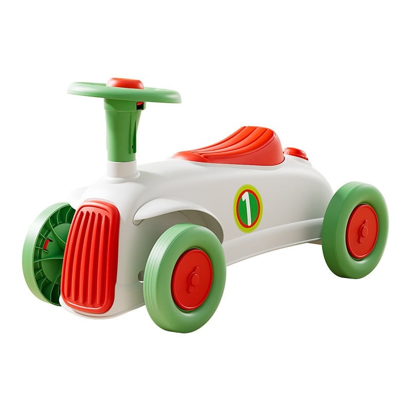 Masinuta Ride-On Klevo, cu Sistem Anti-Rasturnare, Claxon pe Volan, 1-6 Ani, 60 x 28 x 34 cm, Alb-Verde