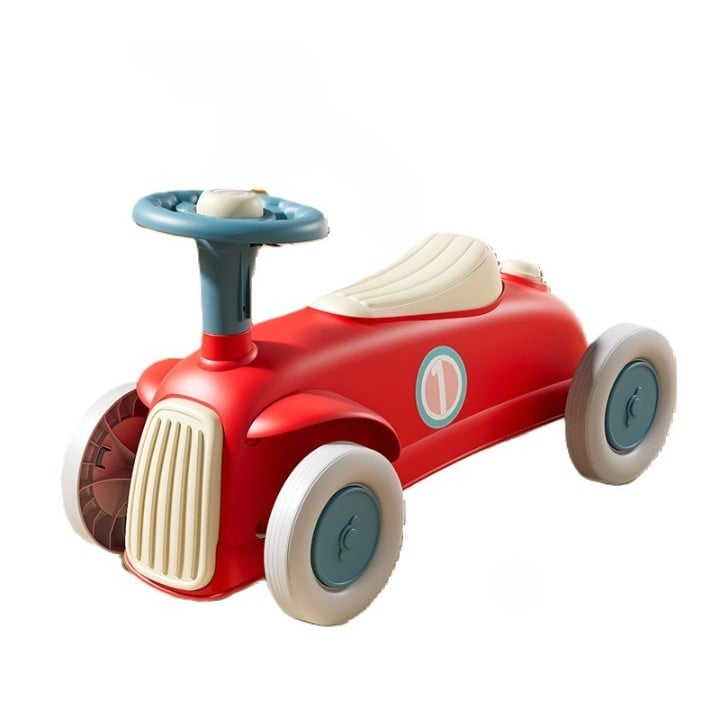 Masinuta Ride-On Klevo, cu Sistem Anti-Rasturnare, Claxon pe Volan, 1-6 Ani, 60 x 28 x 34 cm, Rosu-Crem