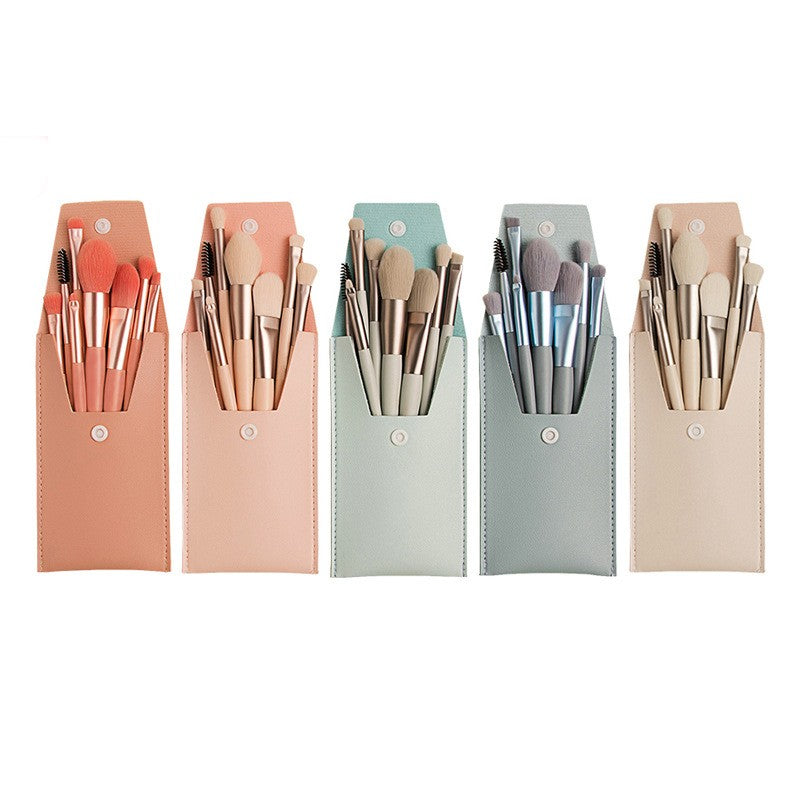 Mini set portabil 8 pensule de machiaj cu husa albastra, Klevo