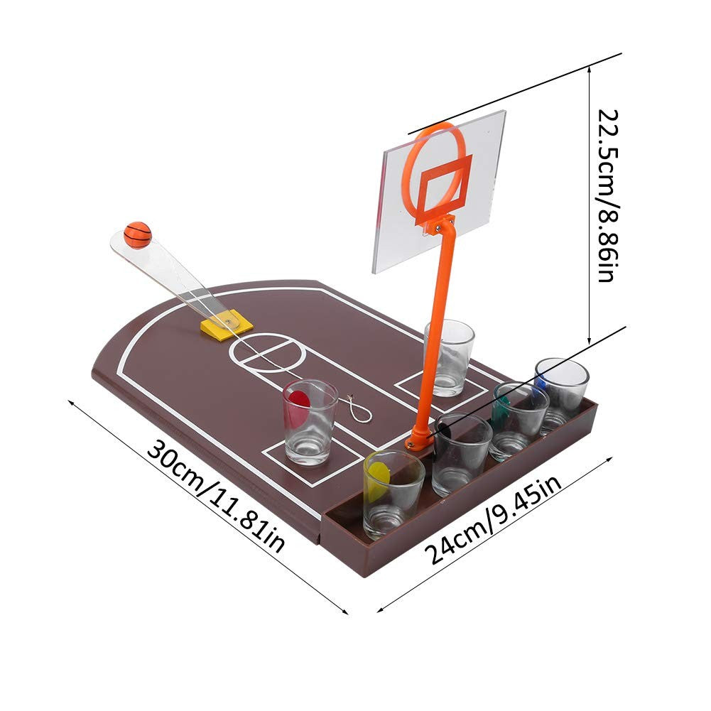 Joc de baut tip baschet Klevo, arunca mingea si accepta provocarea, pahare de shot din sticla, 30 x 22.5 x 24 cm, multicolor