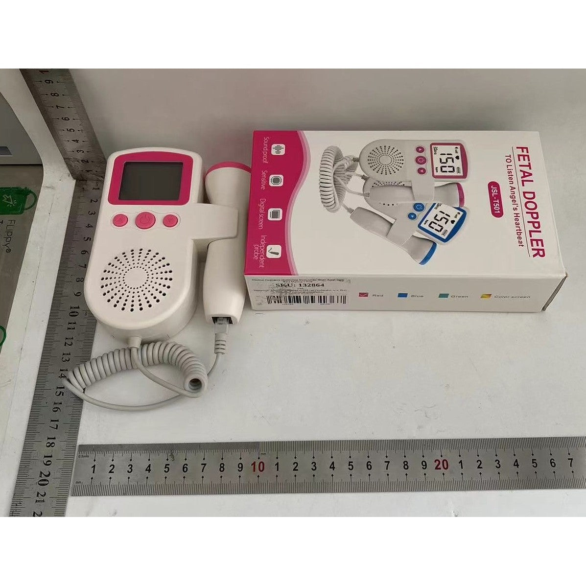 Monitor Fetal Doppler, Klevo, Monitorizare Sarcina, Ritm Cardiac, Ecran LCD 4.5 cm, 2 x Baterii AA (neincluse), Portabil, din ABS, 12.8 x 9.6 x 3
