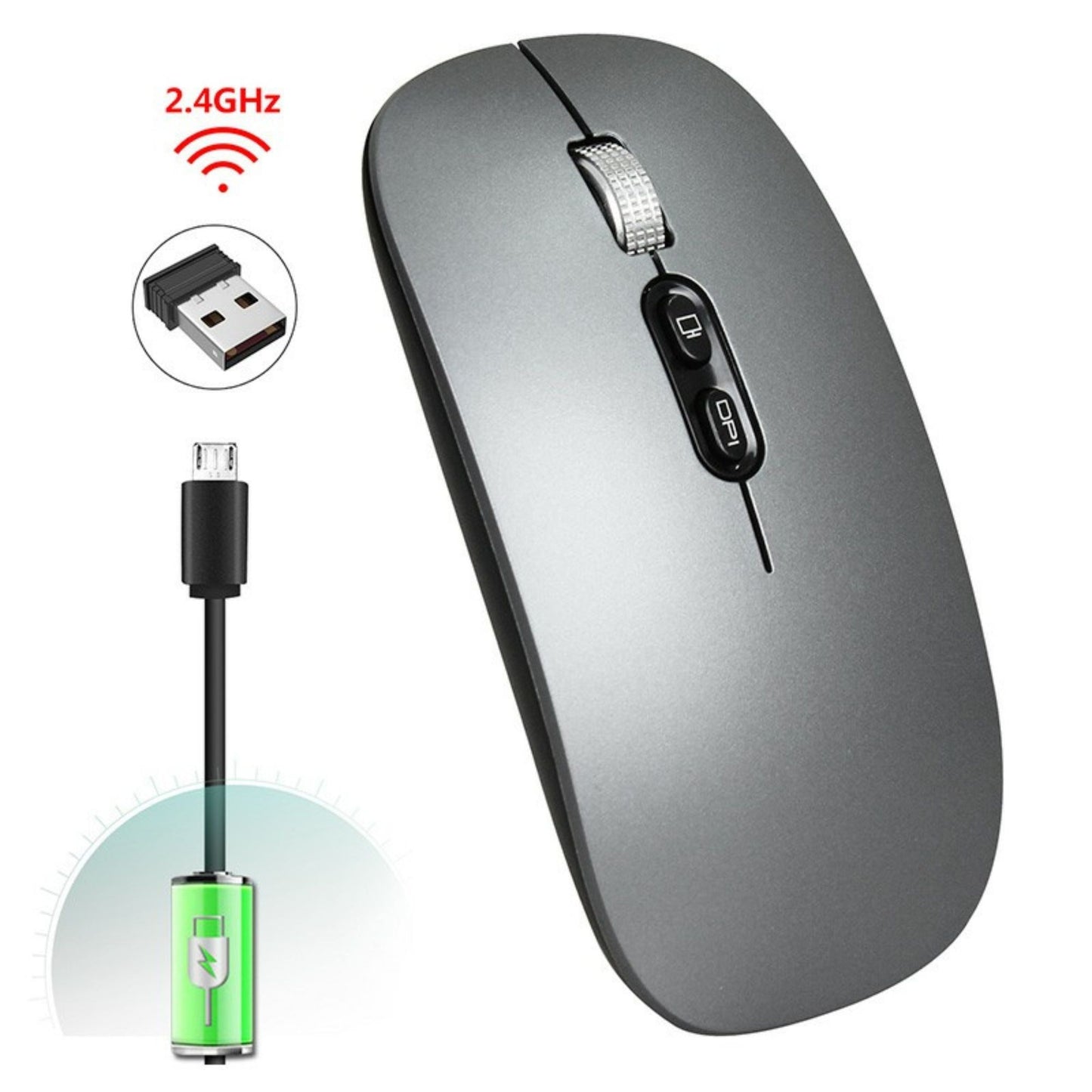Mouse Wireless Reincarcabil, Klevo, Compatibil Windows/macOS, Bluetooth 5.1 + 2.4GHz, Silentios, DPI 800/1200/1600, Gri Inchis