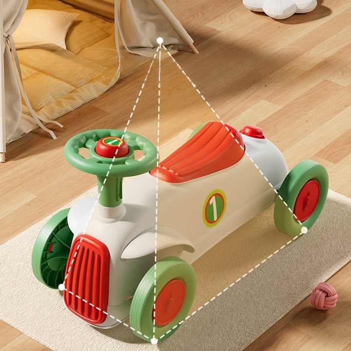 Masinuta Ride-On Klevo, cu Sistem Anti-Rasturnare, Claxon pe Volan, 1-6 Ani, 60 x 28 x 34 cm, Alb-Verde