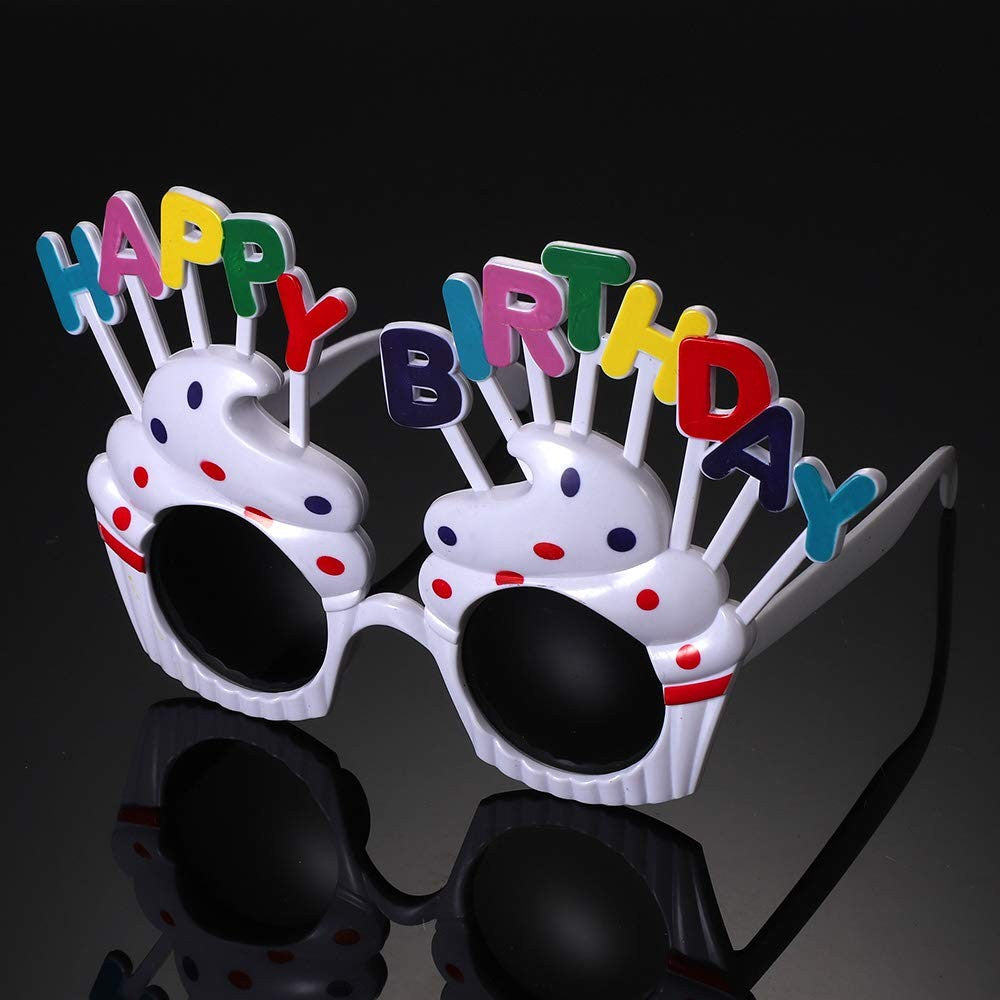 Ochelari Happy Birthday, Klevo, Tematica Aniversare, Protectie Soare, din Plastic, Model Prajiturele, 18.5x11.5 cm, Alb