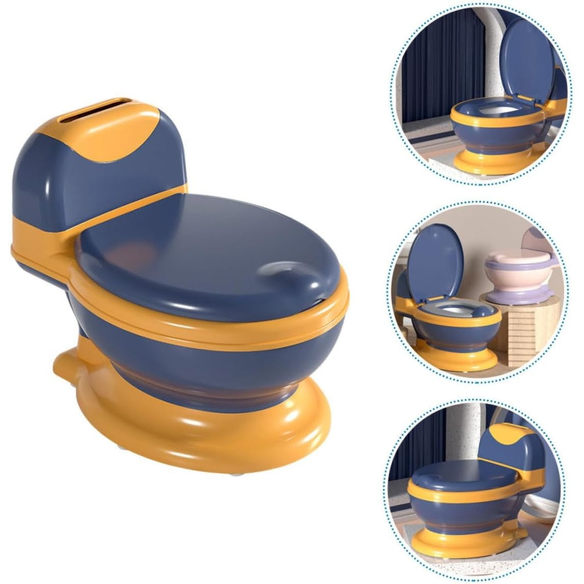 Olita Bebelusi, Klevo, pentru Copii 1 - 8 Ani, Model Toaleta Adulti, Colac Moale PVC, Compartiment Detasabil, Cutie Depozitare Hartie, 34 x 32 x 19 cm, Albastru/Portocaliu