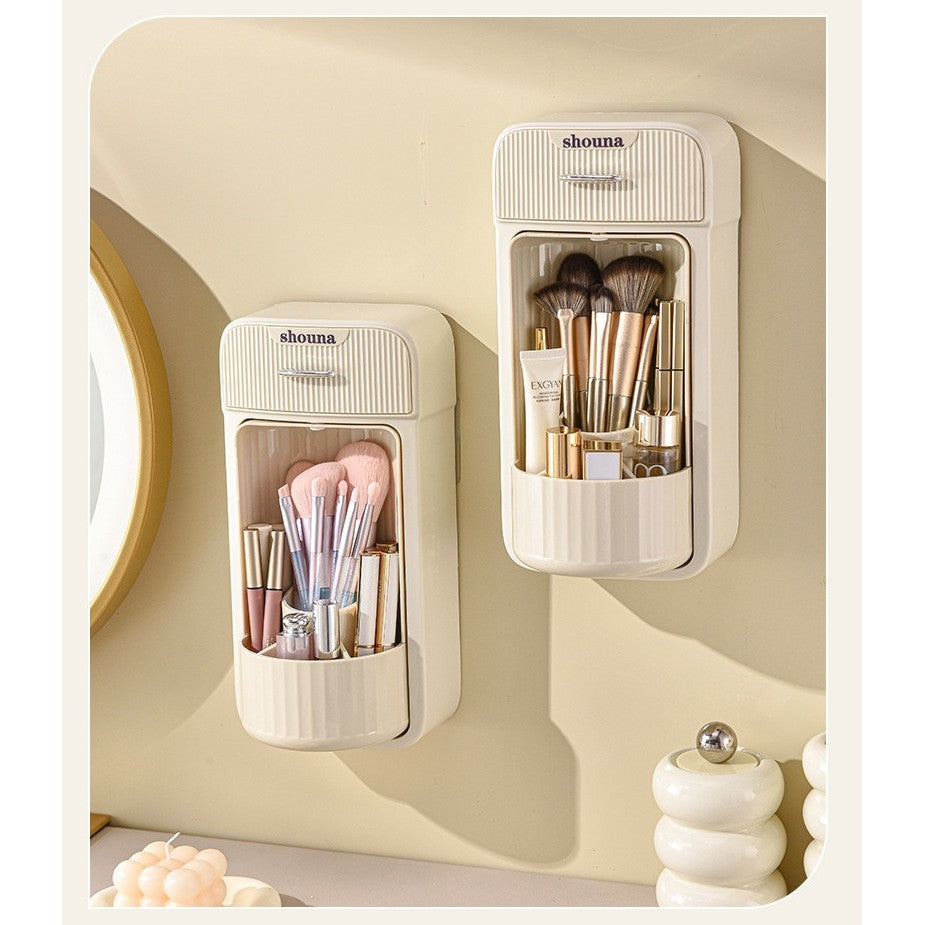 Organizator Baie, Klevo, 4 Compartimente si 1 Sertar, Rotire 360 Grade, din PP+PET, 27.5 x 16 x 11 cm, Crem