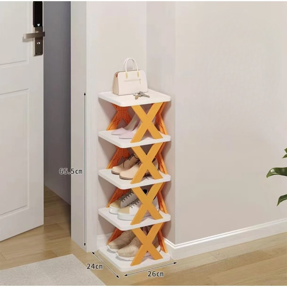 Organizator de Pantofi, Klevo, 5 Straturi, din ABS, Suport Modular, 65.5 x 24 x 26 cm, Portocaliu