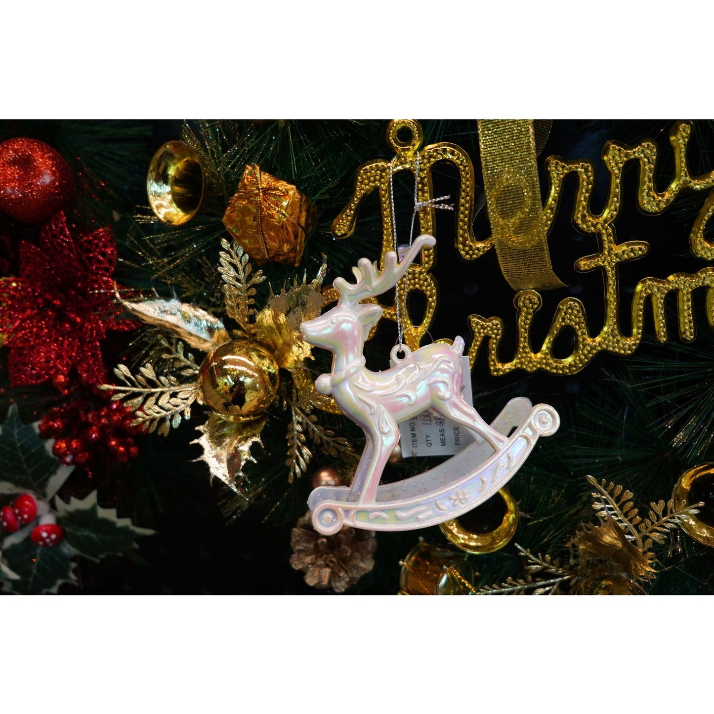 Ornament brad de Craciun, Perlat, in forma de Ren, 11 cm x 11 cm, Plastic, Klevo
