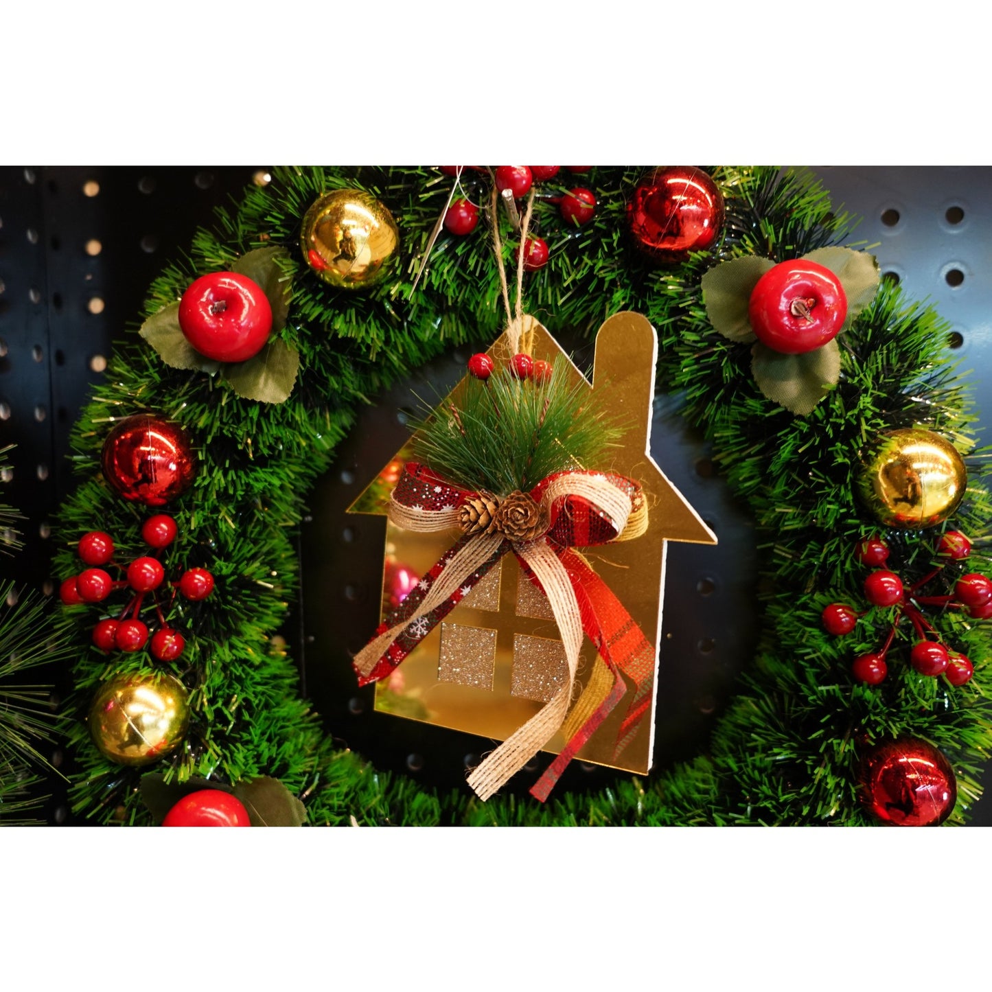 Ornament brad, Klevo, Casa, Auriu, Lucios, 16*17CM, Acril, Interior/ Exterior