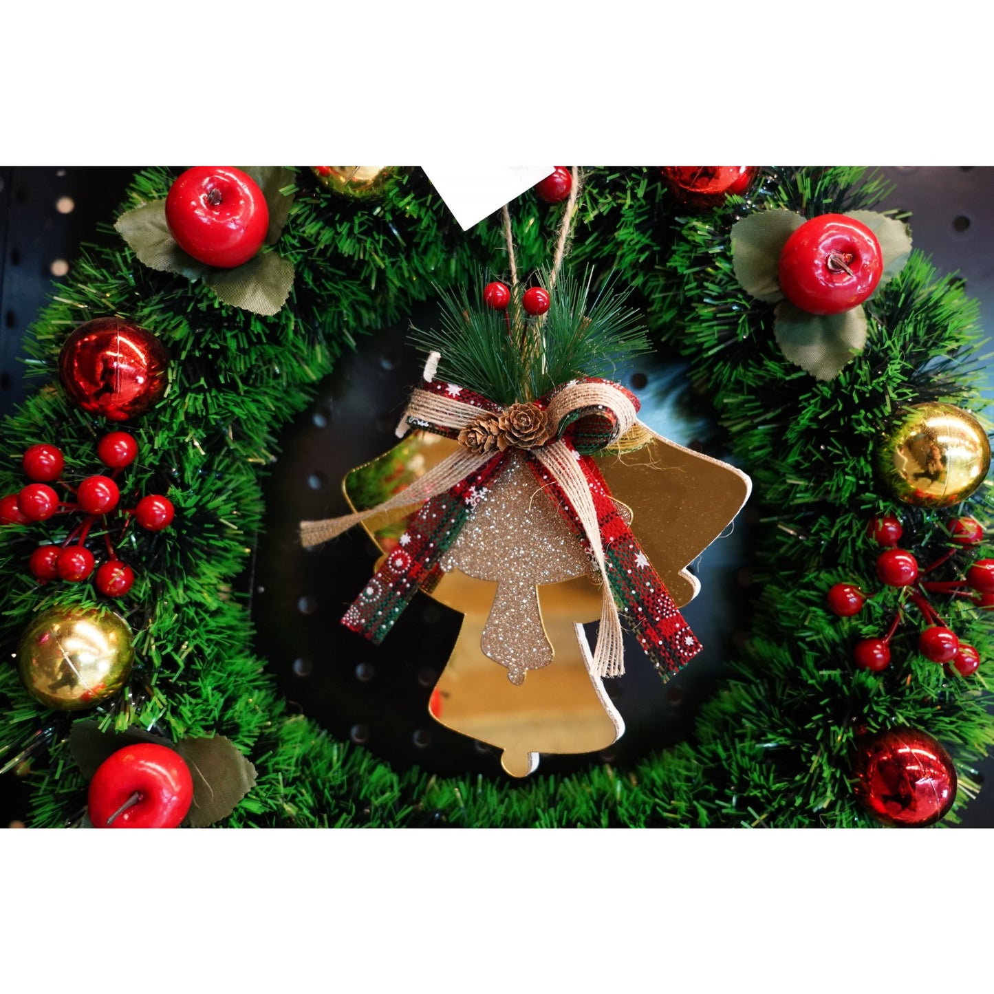 Ornament brad, Klevo, Clopotei, Auriu, Lucios, 16*17CM, Acril, Interior/ Exterior