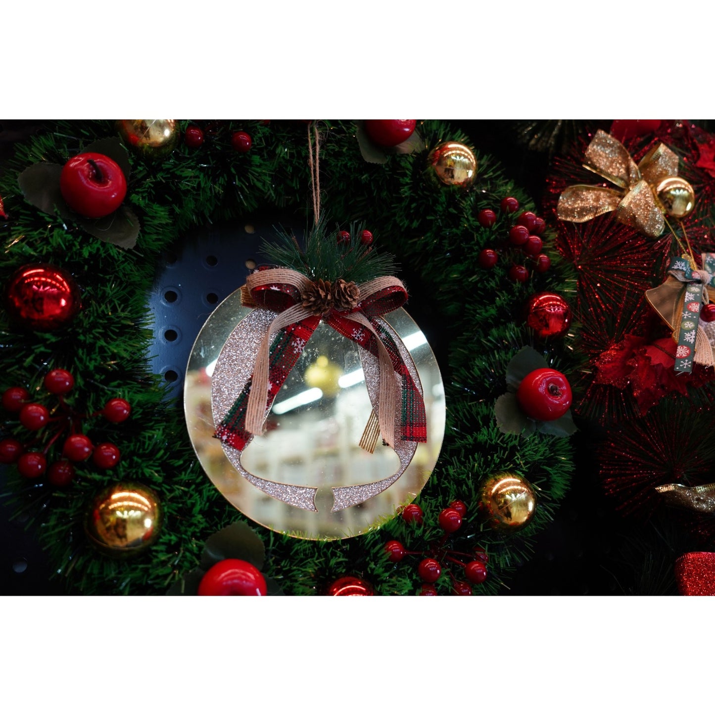 Ornament brad, Klevo, Clopotel, Auriu, Lucios, 17*17CM, Acril, Interior/ Exterior